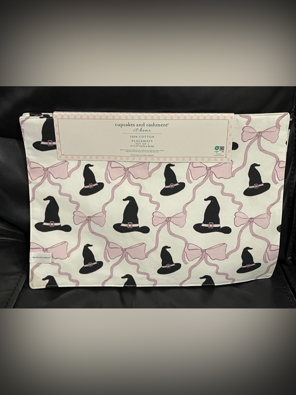 Halloween Cupcakes and Cashmere Witch Hat Bow Placemats, Set of 4